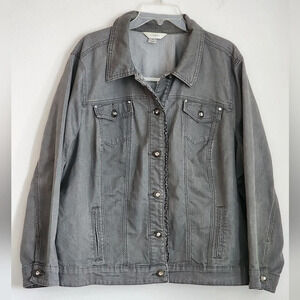 Christopher and Banks Gray Fitted Stretch Gray Denim Rhinestone Jacket  Sz 2X